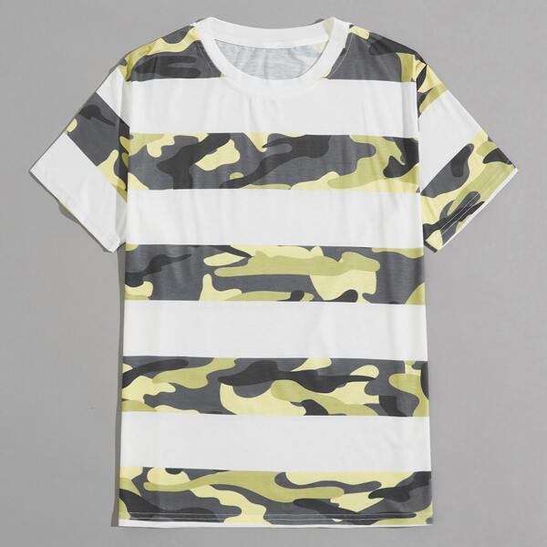 

Men Camo Print Colorblock Tee, Multicolor