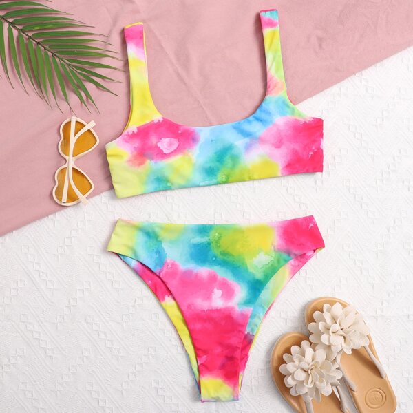 

Tie Dye High Waisted Bikini Swimsuit, Multicolor