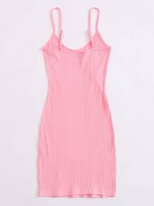 SHEIN EZwear Rib-knit Split Hem Slip Dress - Baby Pink - View 2