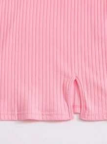 SHEIN EZwear Rib-knit Split Hem Slip Dress - Baby Pink - View 5