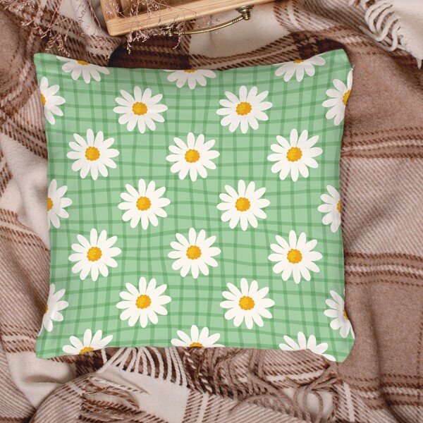 

Daisy Print Cushion Cover Without Filler, Green