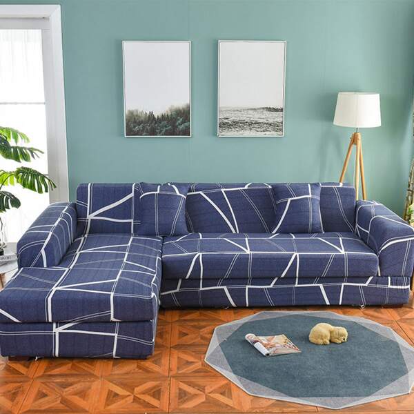 

1pc Geometric Pattern Sofa Cover Without Cushion, Navy blue