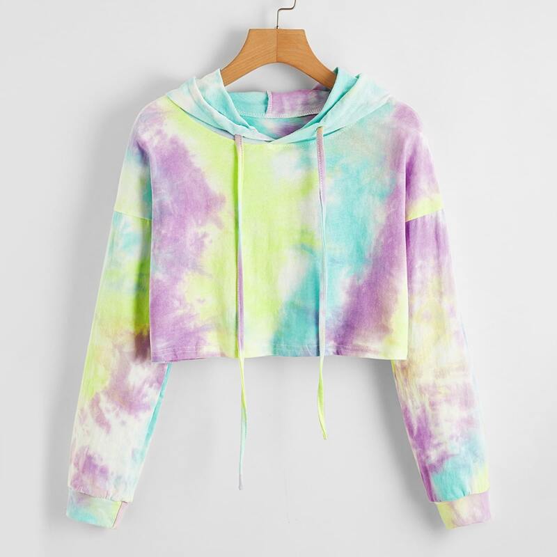 

Tie Dye Crop Pullover Hoodie, Multicolor