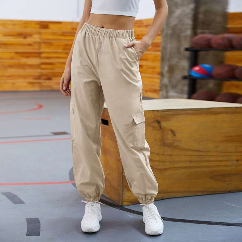 

High Waist Cargo Joggers, Khaki