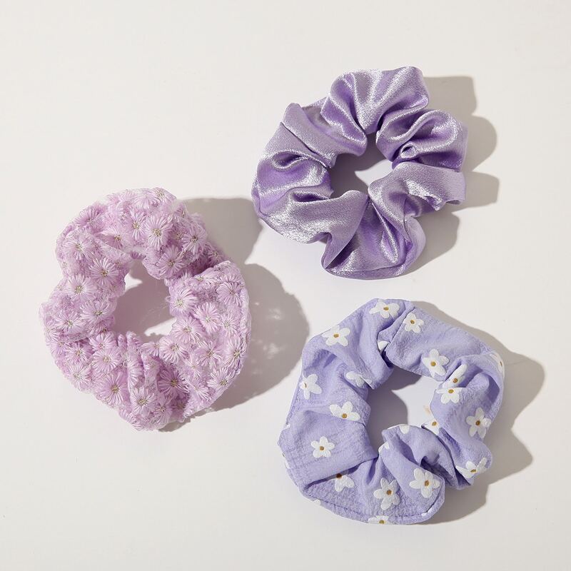 

3pcs Flower Pattern Scrunchie, Multicolor