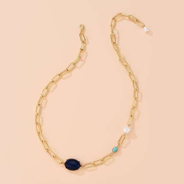 

Faux Pearl Chain Necklace, Gold