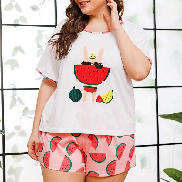 

Plus Watermelon Print PJ Set, Multicolor