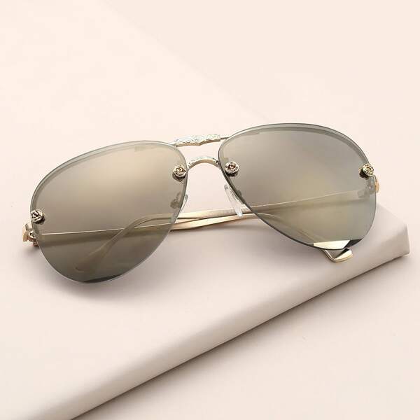 

Rimless Aviator Sunglasses, Bronze