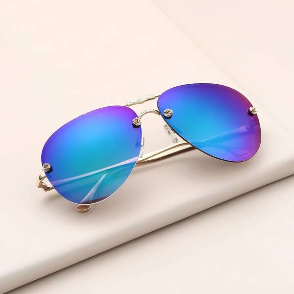

Rimless Aviator Sunglasses, Green