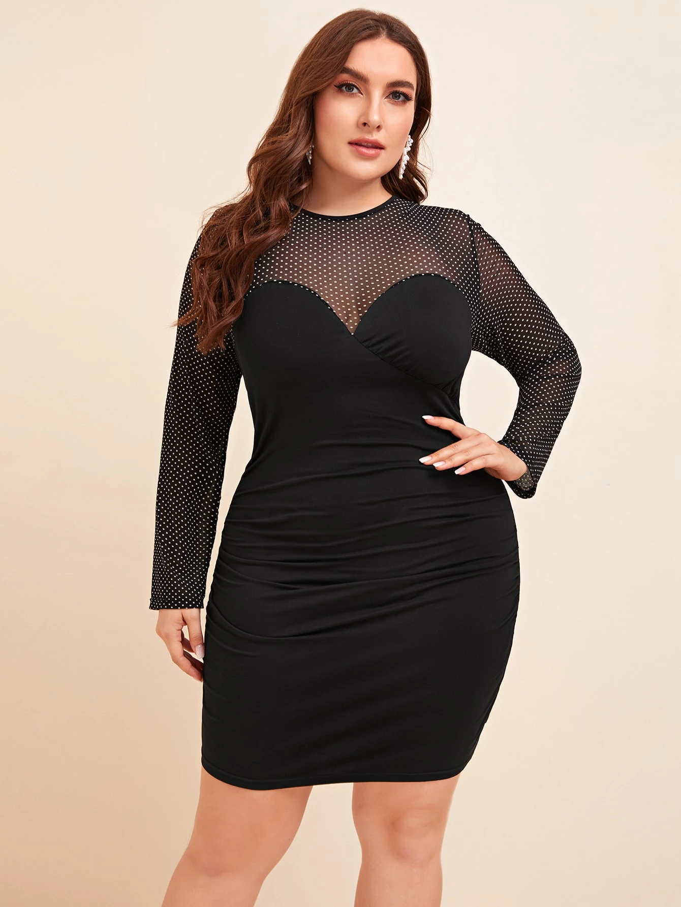 mesh panel bodycon dress
