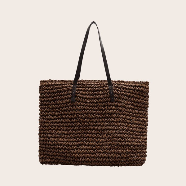 

Double Handle Braided Tote Bag, Brown