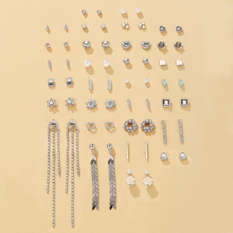 

30pairs Heart Flower Earrings Set, Multicolor