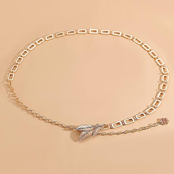 

Leaf Decor Metal Chain Belt, Gold