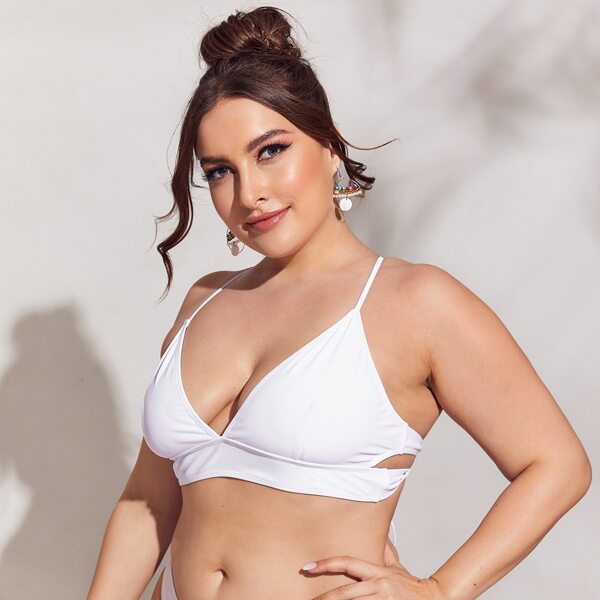 

Plus Crisscross Tie Back Bikini Top, White