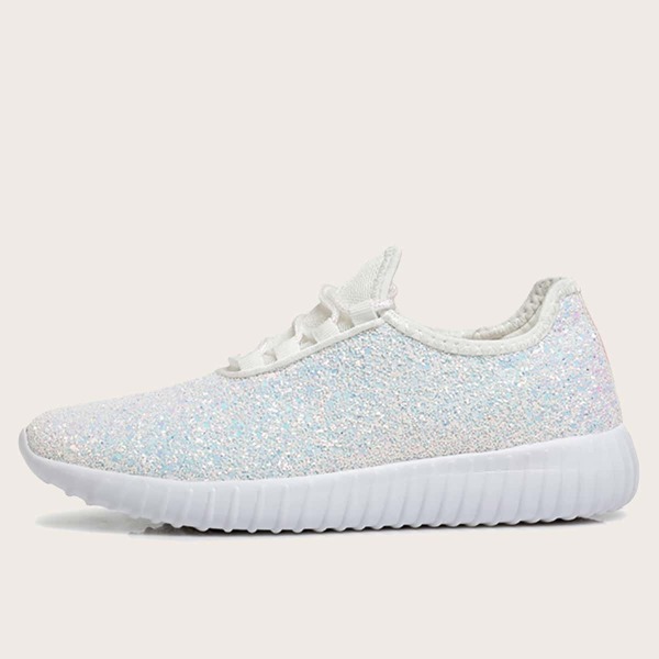 

Allover Glitter Decor Lace-up Front Sneakers, White