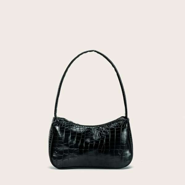 

Croc Embossed Baguette Bag, Black