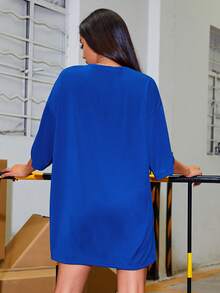 SHEIN Unity 落肩蝴蝶圖案超大號T恤 - 寶藍色 - 查看 2