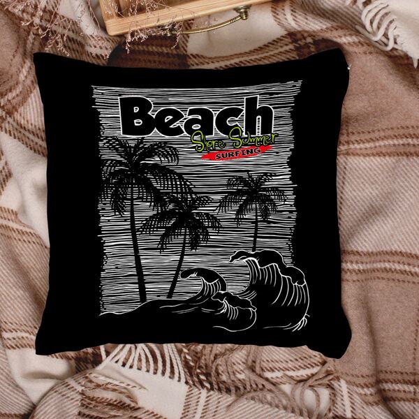 

Coconut Tree Print Cushion Cover Without Filler, Black