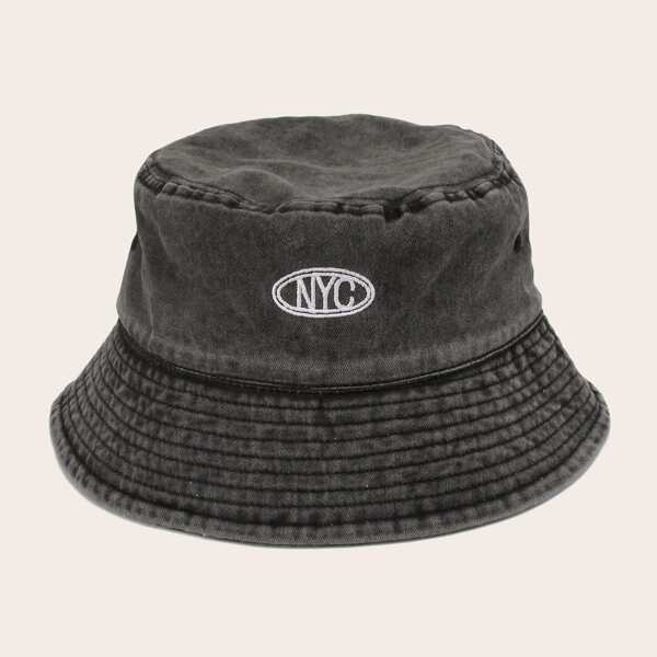 

Men Letter Embroidery Bucket Hat, Dark grey