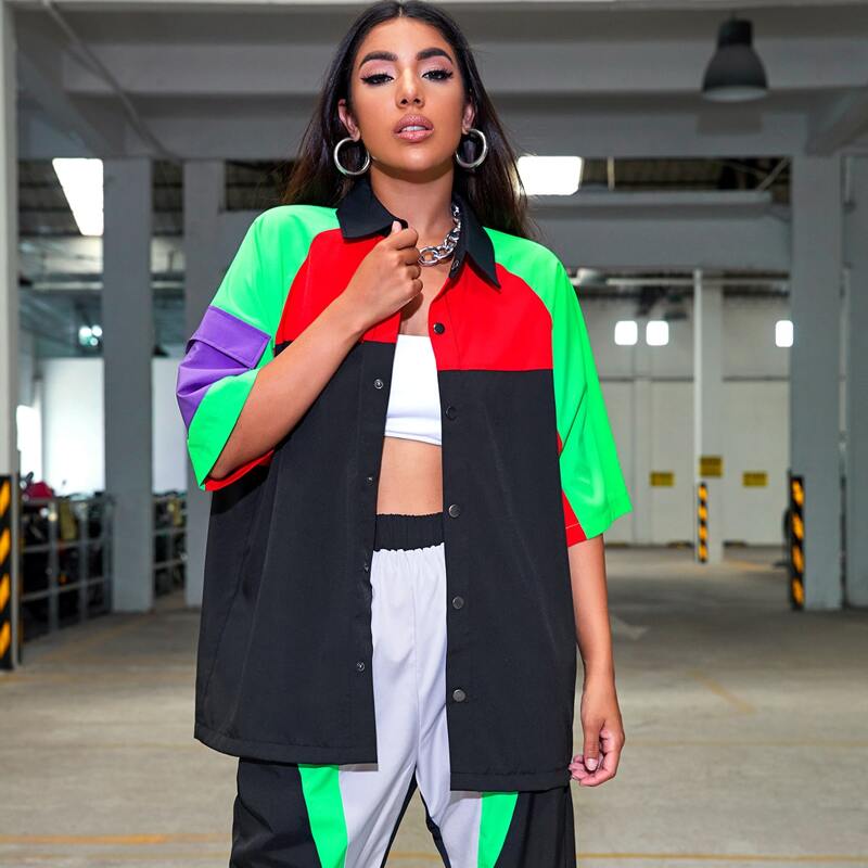 

Neon Color Block Button Front Coat, Multicolor