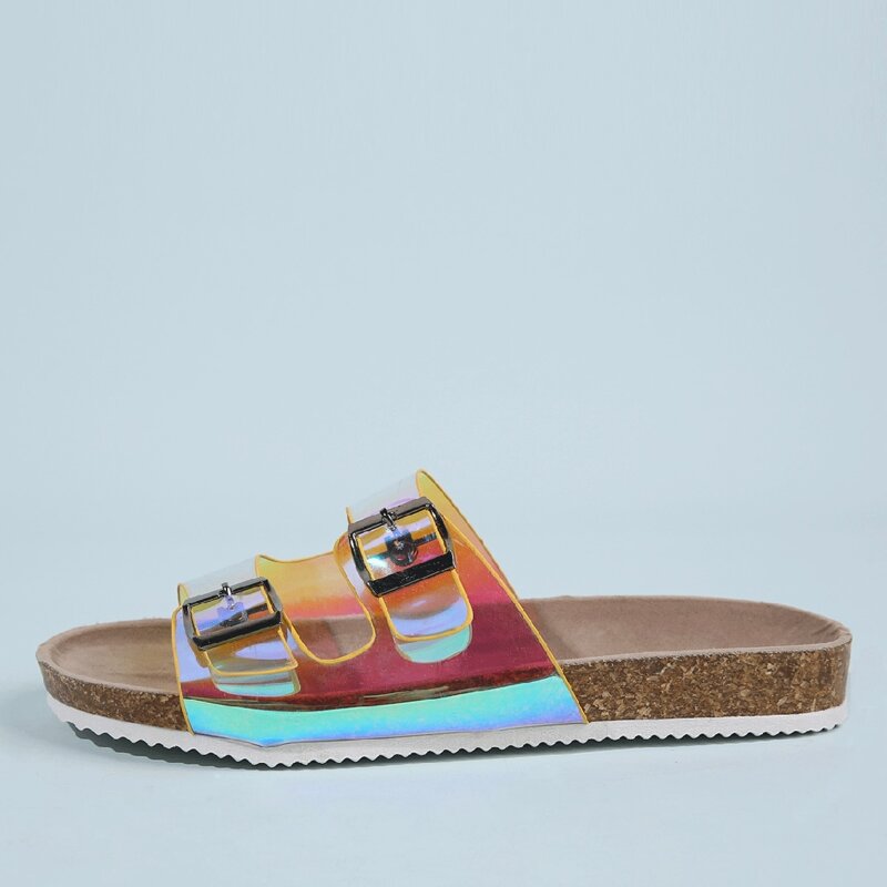 

Open Toe Double Buckle Decor Slide Sandals, Clear