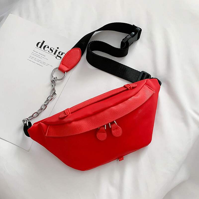 

Chain Linked Zip Fanny Pack, Red bright