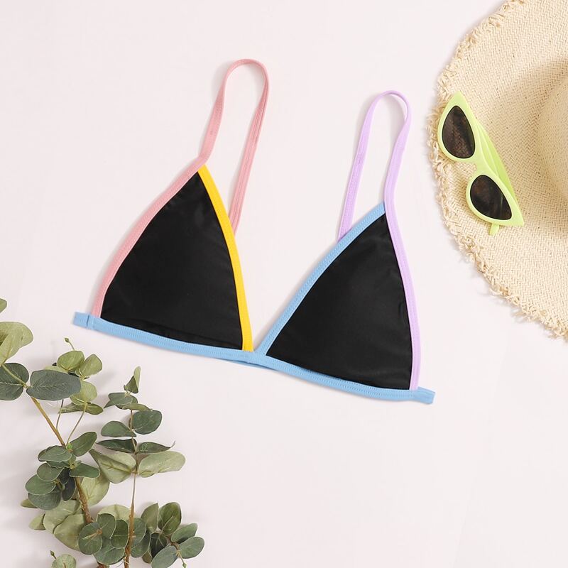

Contrast Binding Triangle Bikini Top, Black