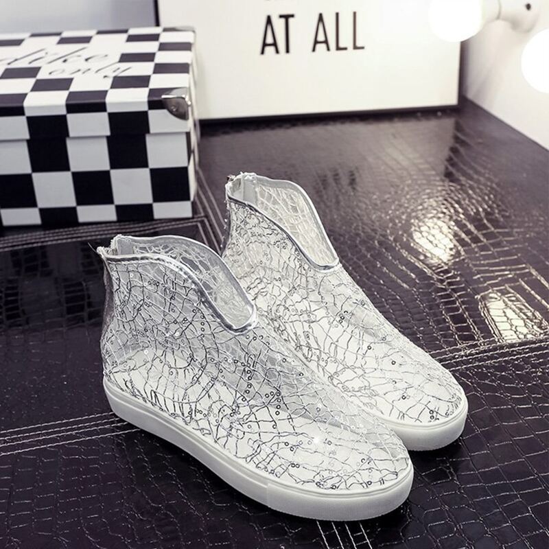 

Sequin Mesh Ankle Boots, Silver