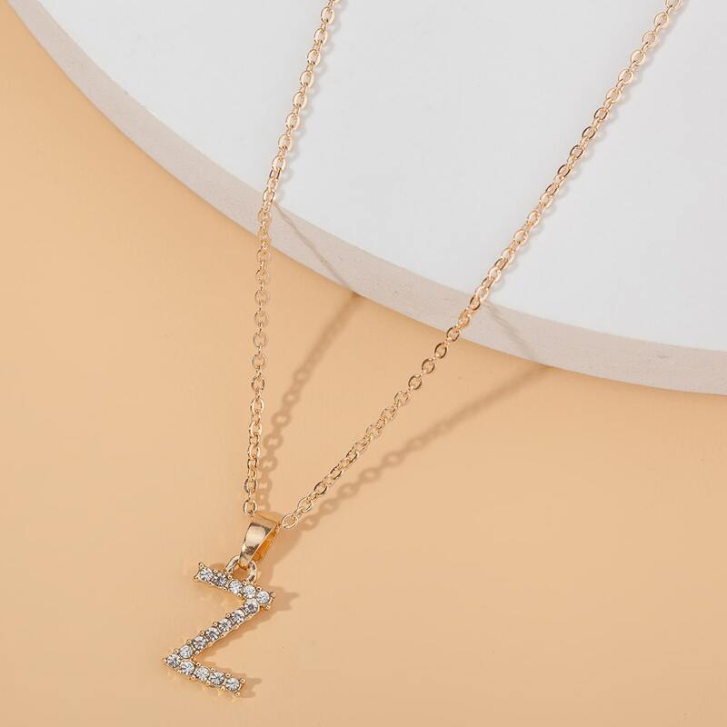 

Letter Charm Rhinestone Decor Necklace, Gold