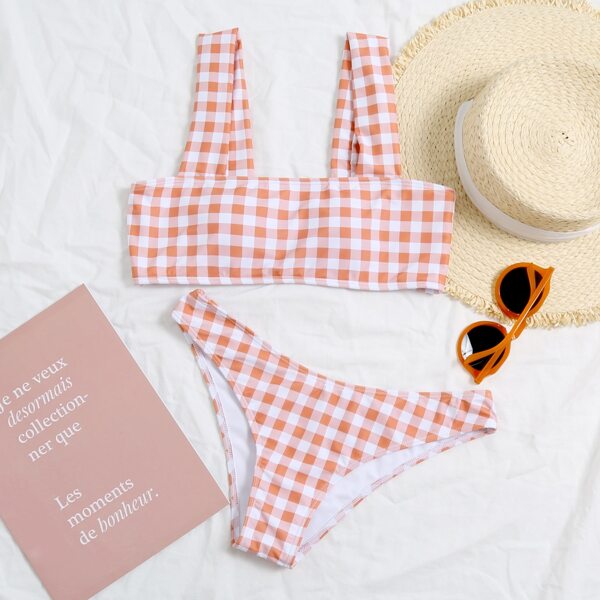 

Gingham Square Neck Bikini Swimsuit, Pastel baby pink