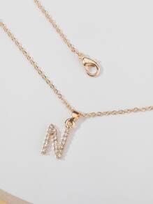 Collar grabado con diamante de imitación con letra - Amarillo Oro - Ver 2