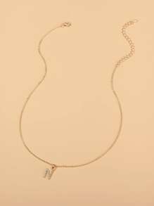 Collar grabado con diamante de imitación con letra - Amarillo Oro - Ver 3