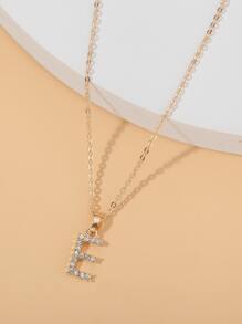 Collar grabado con diamante de imitación con letra - Amarillo Oro - Ver 1