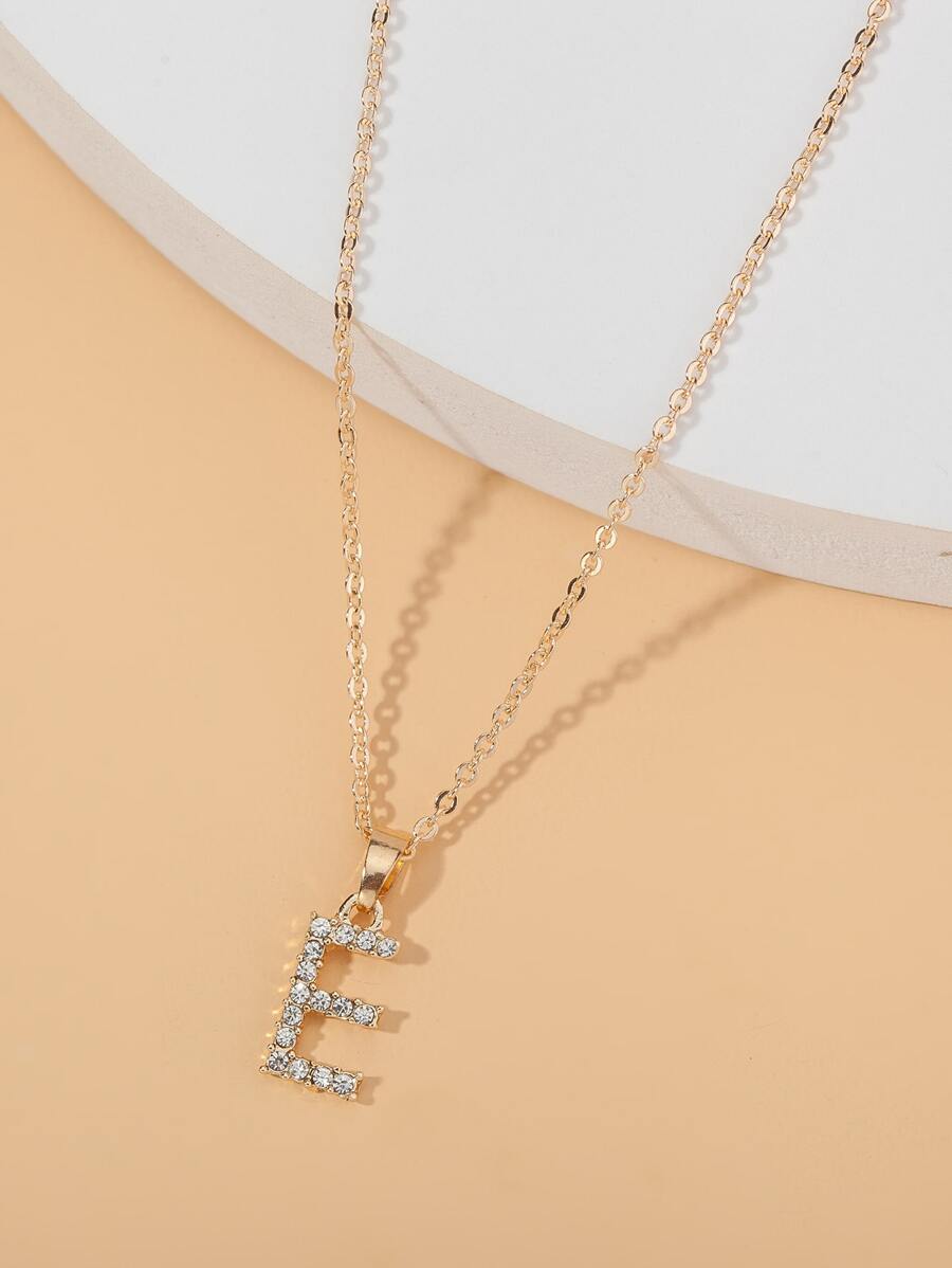 Collar grabado con diamante de imitación con letra - Amarillo Oro - Ver 1