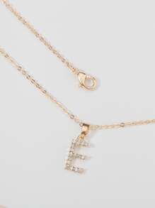 Collar grabado con diamante de imitación con letra - Amarillo Oro - Ver 2