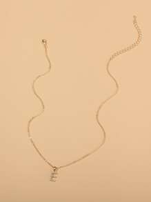 Collar grabado con diamante de imitación con letra - Amarillo Oro - Ver 3