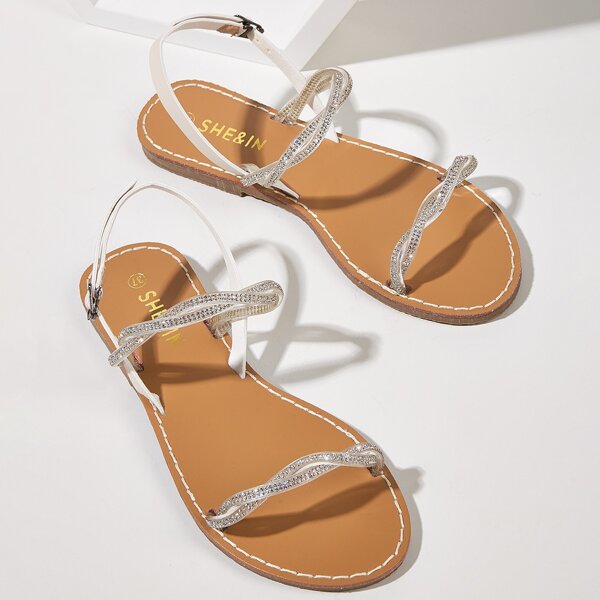 

Clear Rhinestone Decor Flat Sandals, Silver