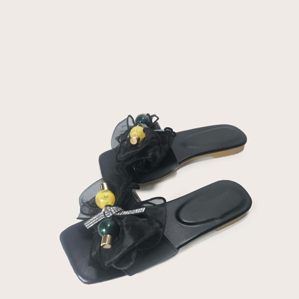 

Bow Decor Slide Sandals, Black