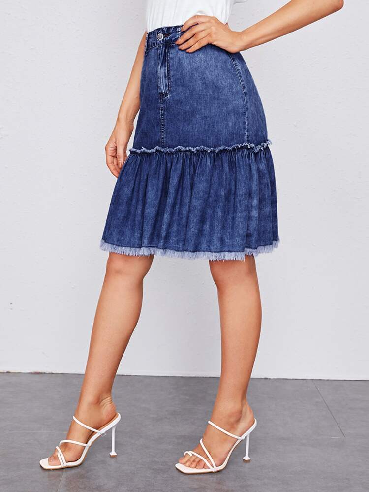 frill denim skirt