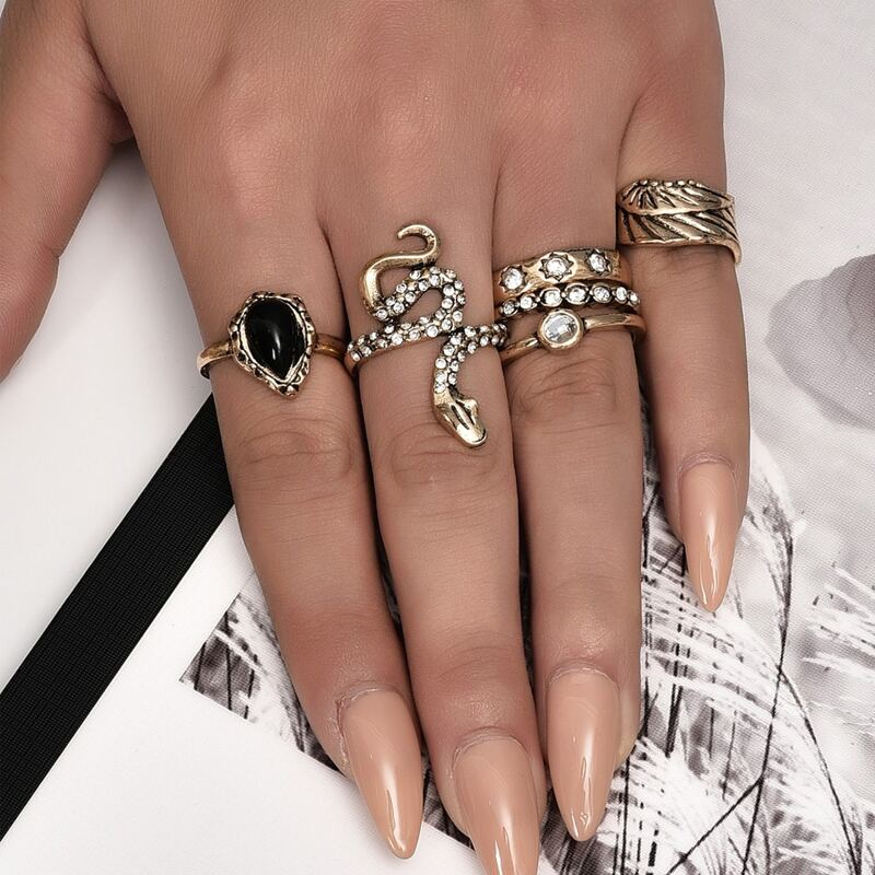 

6pcs Rhinestone Decor Ring, Gold
