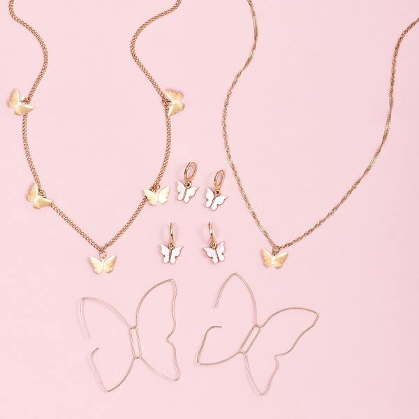 

8pcs Butterfly Charm Jewelry Set, Gold