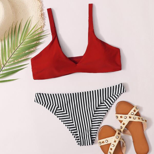 

Striped Cheeky Bikini Swimsuit, Multicolor