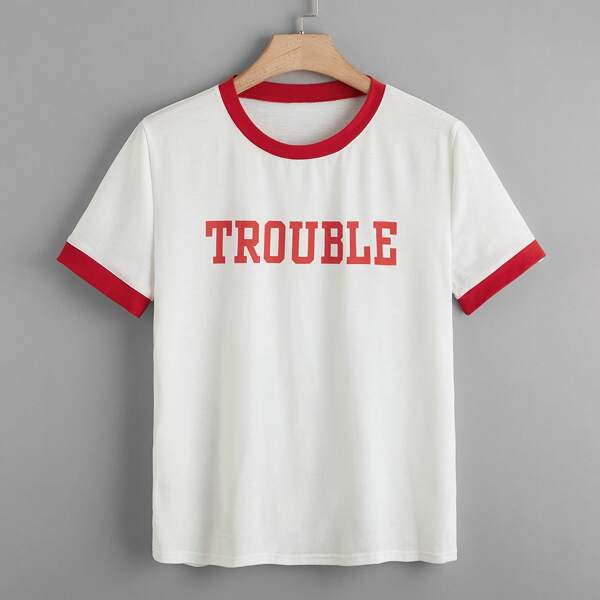 

Plus Letter Graphic Contrast Trim Tee, White