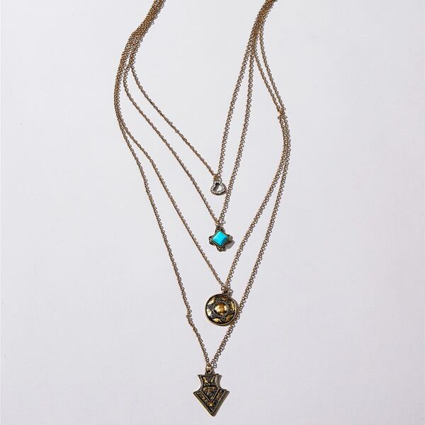 

Six Star Layered Necklace, Gold