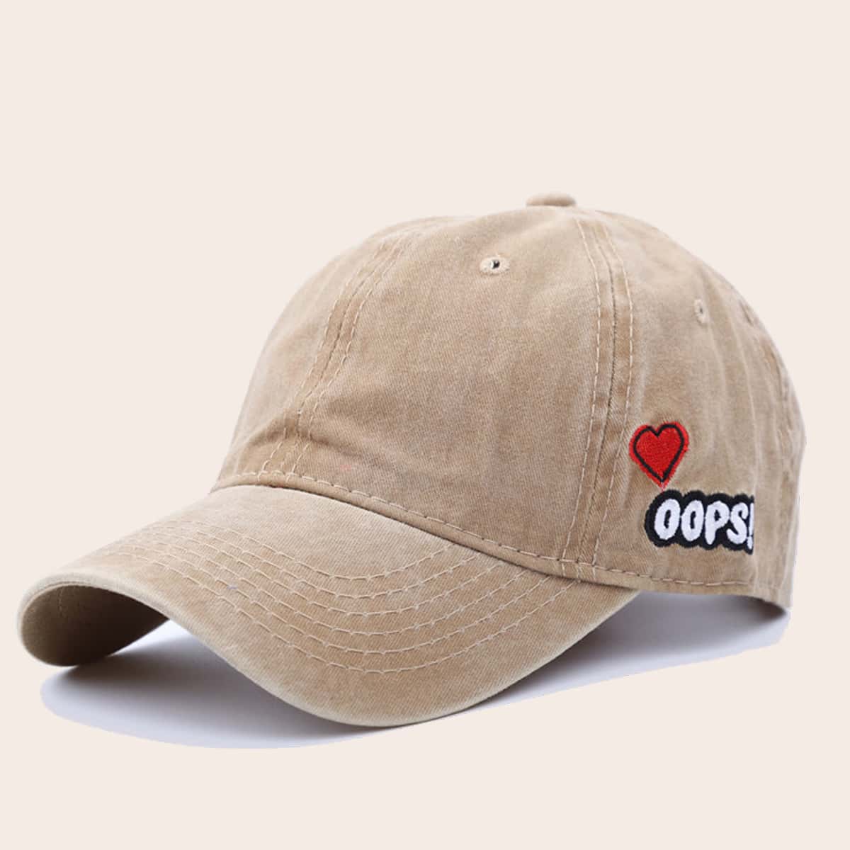 

Heart Embroidery Baseball Cap, Khaki
