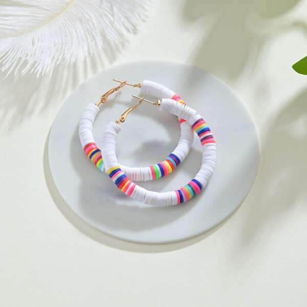 

Colorful Beaded Hoop Earrings, White