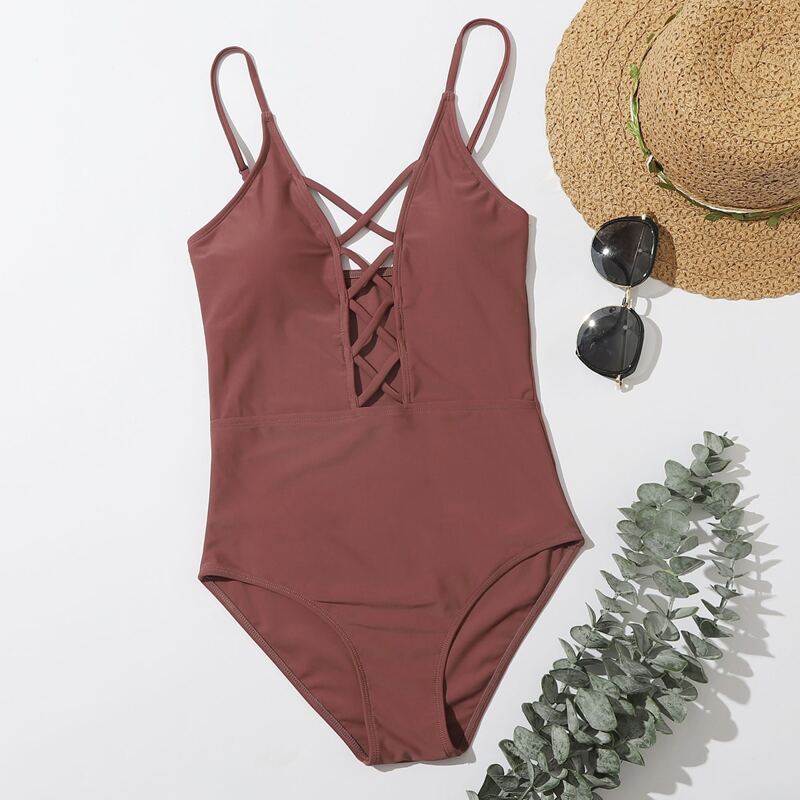 

Criss Cross One Piece Swimsuit, Redwood