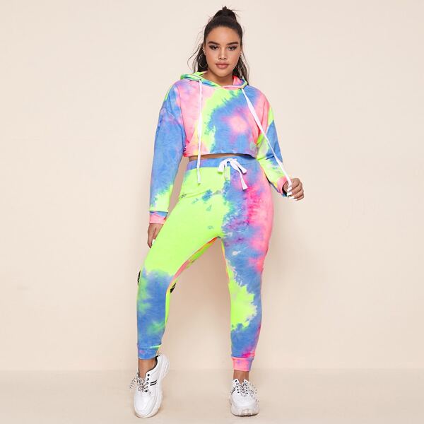 

Plus Tie Dye Drawstring Hoodie & Leggings, Multicolor