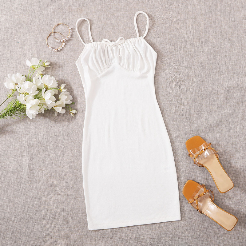 

Knot Front Ruched Bust Slip Dress, White
