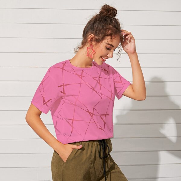

Graphic Print Short Sleeve Tee, Pink